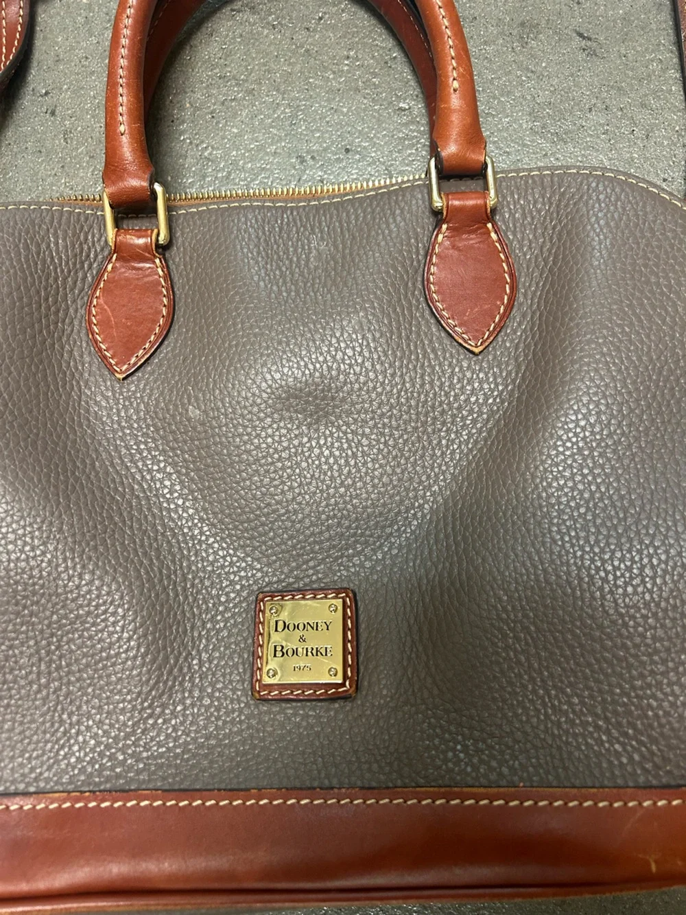 Dooney & Bourke Brown and Dark Gray Pebble Leather Satchel
